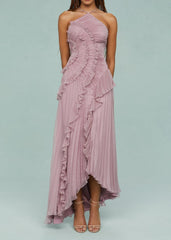 Livette - Halter neck and ruffles Maxi Dress