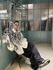 23FW【J Ver】Cold Branches Floral Plush Fine Spun Washed Cotton Loose Sleeve Shirt
