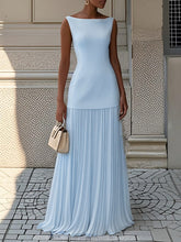 Livette - Boat Neck Pleated Maxi Dress