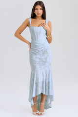 Livette - Sky Blue Floral Pattern Midi Dress
