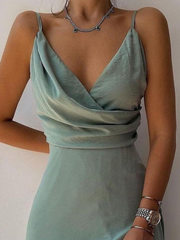 Alenya – Satin dress with waterfall neck and high slit