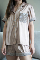 Caramel silk shorts set