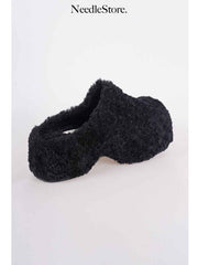 CHILIGIRL Pine Cake Furry Slippers Women Thick Bottom Fuzzy Retro Half Slippers - Size avaliable 35~45