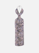 SLOWBURN Dione Dress – mor tonlarda desenli, ön görünüm