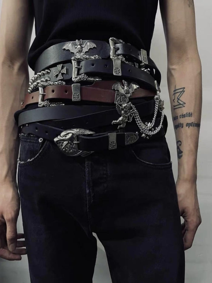 ERD SS24 ’Depressed Heir’ Bat-Studded Punk Belt - Top-Grain Cowhide Rocker Strap