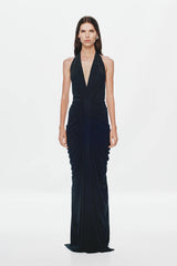 Misha Venus Gathered Cupro Dress - Black