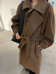 Lemaire Alpaca Wool Blend Trench Coat - Brown Stand Collar Robe