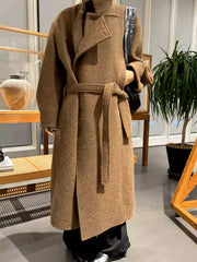 Lemaire Alpaca Wool Blend Trench Coat - Brown Stand Collar Robe