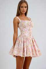 Norelia – Lace Corset Mini Dress with Floral Print