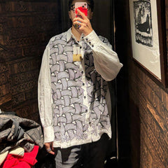 Nemeth 22SS All-Over Knot Print Shirt – Cotton Loose Fit Long Sleeve