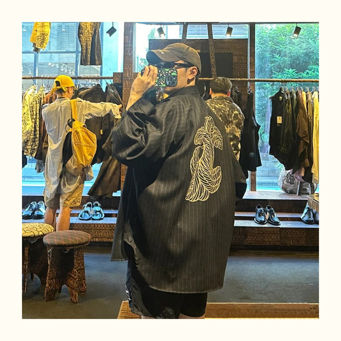 Nemeth 24AW Knot Print Shirt – Oversized Striped Long Sleeve Jacket