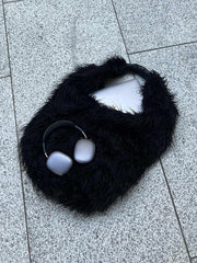 Our Legacy Faux Shearling Shoulder Bag - Oversized Furry Tote Faux Fur Crossbody - Black