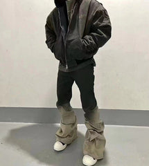 RO Gradient Flared Stacked Jeans - Rick Owen Mud Wash Darkwear Denim - donclickin