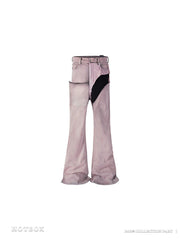 RO Rick Owens Pink Patchwork Coating Slim Flared High Street Distressed Washed Denim Jeans - Size avaliable M ~ XXL