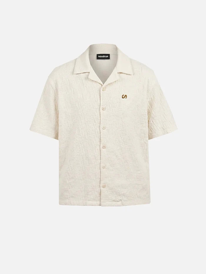 SEVDRUS Sundown Linen Shirt – krem rengi, keten kumaş, önden görünüm