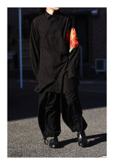 Yohji Yamamoto Red Dahlia Shirt Floral Embroidery Loose Fit Long Sleeve Shirt