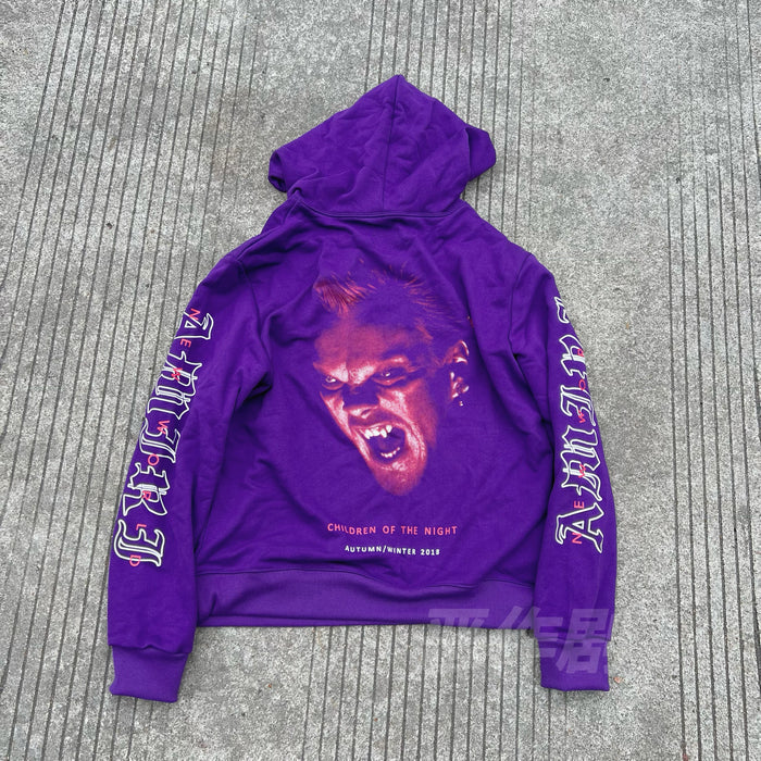AMIRI 18AW Vampire Purple Print Hoodie - Heavyweight High Street