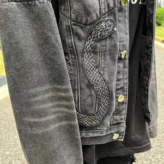 AMIRI Black Snake Embroidered Denim Jacket - Washed High-Street