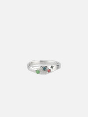 JEWELS FOR JOY Aster Ring - Silver – gümüş, üstten görünüm, çok renkli taşlar