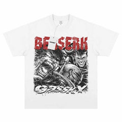 Berserk Guts The Black Swordsman Vintage Anime Print Tee Washed Short Sleeve