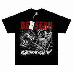 Berserk Guts The Black Swordsman Vintage Anime Print Tee Washed Short Sleeve