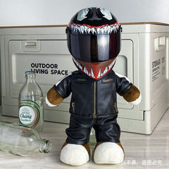 BMW 4S Motorcycle Bear Helmet Travel Tail Box Decoration Pendant Gift Plush Toy - Black Leather X Venom