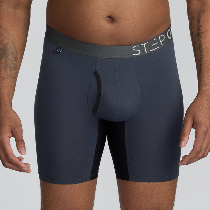 Dark Grey Men's Underwear with Fly at Step One - Model:Corey