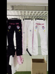 Cartoonbox Original Heterochromia Pink Bear Low-Waist Straight Zipper Pants