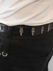 CH Ver Holy Sword Carved Roller Leather Belt Top Layer Cowhide 925 Silver-Plated