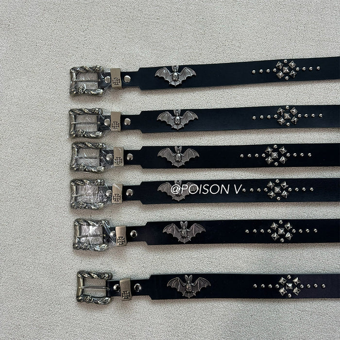 ERD SS24 ’Depressed Heir’ Bat-Studded Punk Belt - Top-Grain Cowhide Rocker Strap