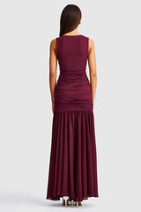 Neve V-Neck Maxi Dress - Cranberry