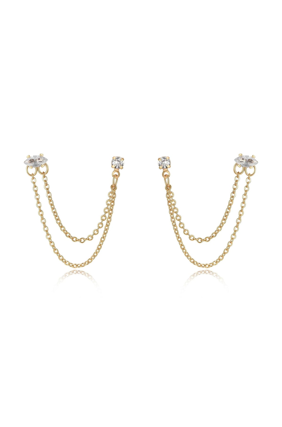 Double Piercing Chain Dangle Earrings - Clear