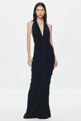 Misha Venus Gathered Cupro Dress - Black
