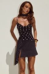 Alora Mini Dress - Black/White Polka
