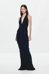 Misha Venus Gathered Cupro Dress - Black