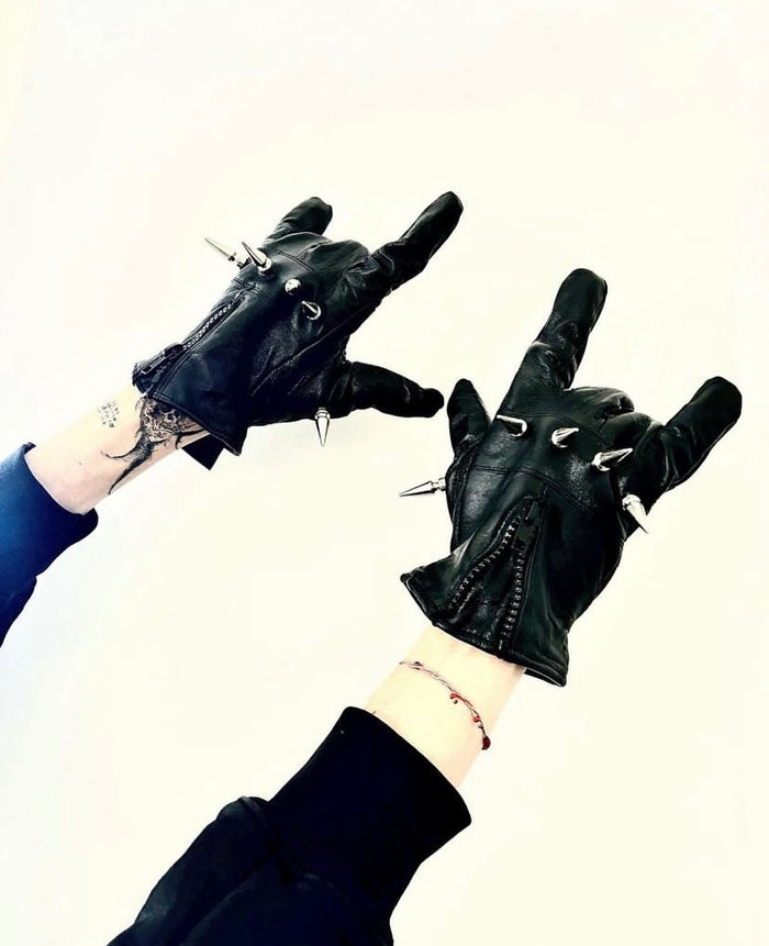 Kim Krueger Opium Punk Gloves - Heavy Studded Goat Leather Biker Jerry Edition