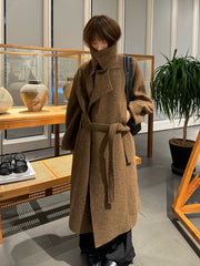Lemaire Alpaca Wool Blend Trench Coat - Brown Stand Collar Robe