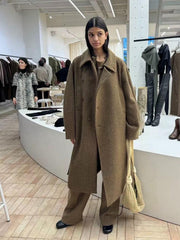 Lemaire Alpaca Wool Blend Trench Coat - Brown Stand Collar Robe