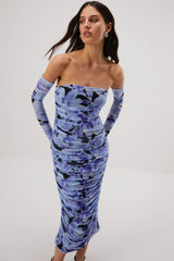 Misha Cosimo Mesh Dress With Gloves - Water Color Floral