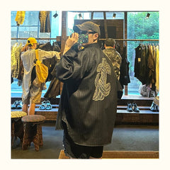 Nemeth 24AW Knot Print Shirt – Oversized Striped Long Sleeve Jacket