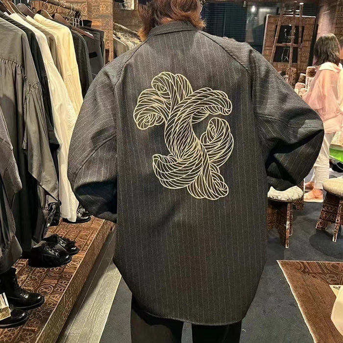 Nemeth 24AW Knot Print Shirt – Oversized Striped Long Sleeve Jacket