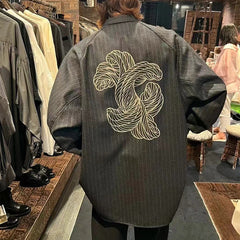 Nemeth 24AW Knot Print Shirt – Oversized Striped Long Sleeve Jacket