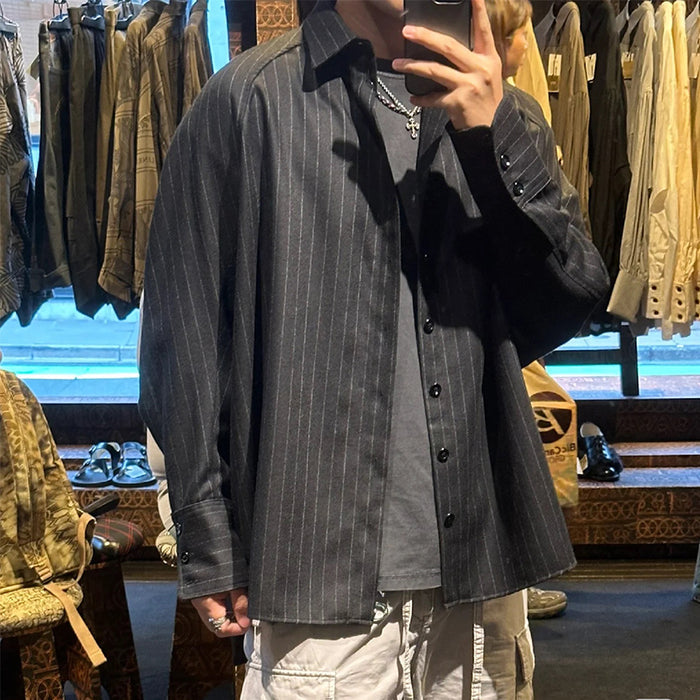 Nemeth 24AW Knot Print Shirt – Oversized Striped Long Sleeve Jacket