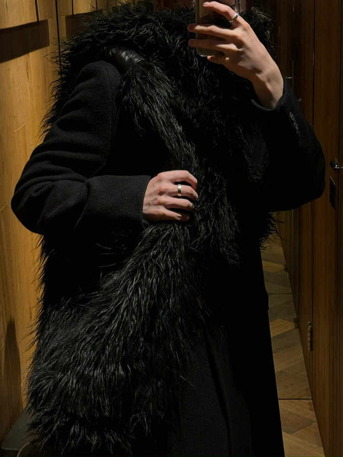 Our Legacy Faux Shearling Shoulder Bag - Oversized Furry Tote Faux Fur Crossbody - Black