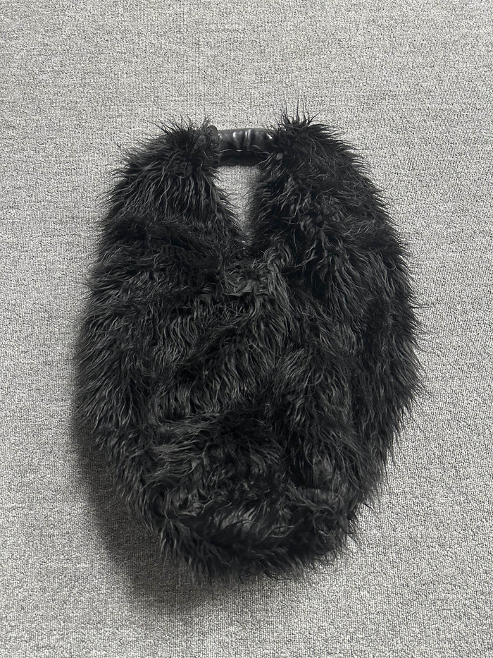 Our Legacy Faux Shearling Shoulder Bag - Oversized Furry Tote Faux Fur Crossbody - Black