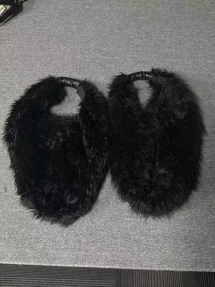Our Legacy Faux Shearling Shoulder Bag - Oversized Furry Tote Faux Fur Crossbody - Black