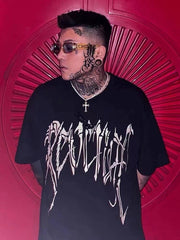 Revenge Graphic Tee - Smoke Skull Skeleton & Lightning XXX Oversized -   donclickin