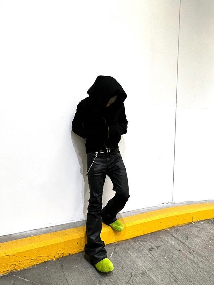 Rick Owen ACBT Dark Waxed Black Denim Pants – High Stretch Flared Wide-Leg Trousers - Size avaliable 28~34