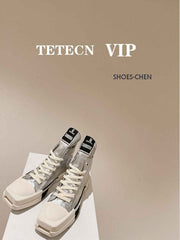 RickOwen X Converse Round Square-Toe Casual Canvas Board Shoes Thick Sole Low-Cut Sneakers