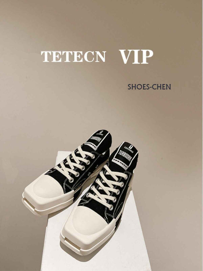 RickOwen X Converse Round Square-Toe Casual Canvas Board Shoes Thick Sole Low-Cut Sneakers